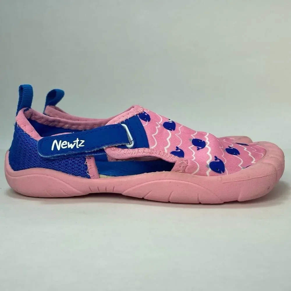NEWTZ Water Shoes Pink with Blue Whales Youth Size 11/13